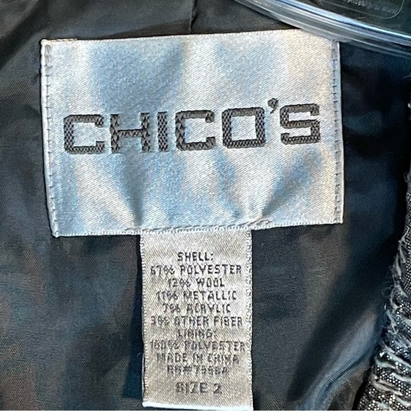Chico's Sz 2 Jacket Metallic Silver Sophisticate Formal Evening Coletta jacket L - Picture 5 of 8